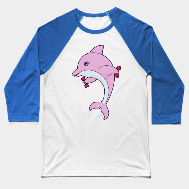 Dolphin Fitness Dumbbell Baseball T-Shirt by Markus Schnabel